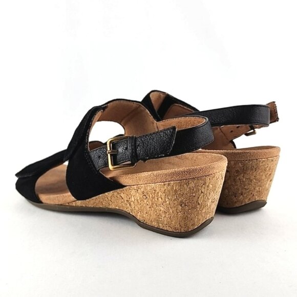 Vionic Marian Black Suede Slingback Strap Sandals Wedge Cork Soles Size 9 - Picture 4 of 16